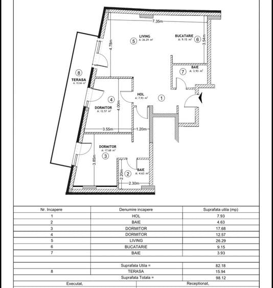 Apartament cu 3 camere decomandat în Central