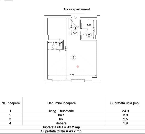 Apartament cu 2 camere decomandat în Central