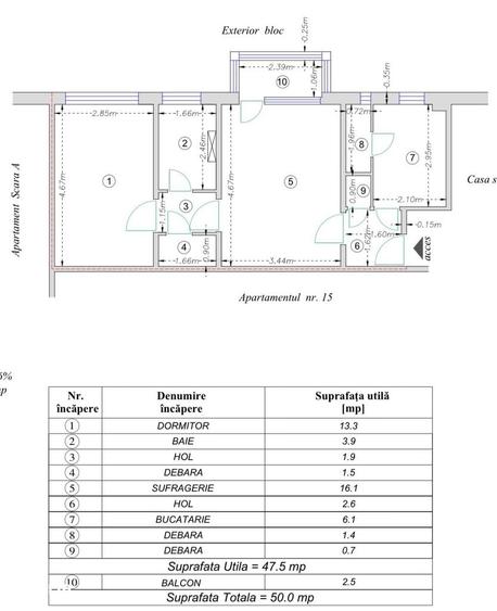 Apartament cu 2 camere semidecomandat în Cornișa