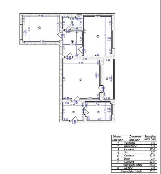 Apartament cu 3 camere semidecomandat în Obor