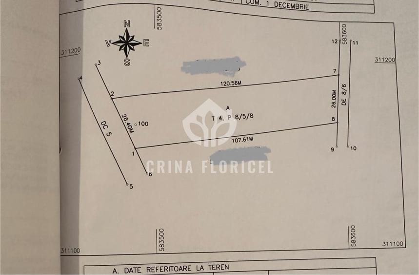 Teren Construcții intravilan de 2965 mp, în 1 Decembrie