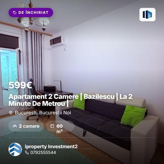 Apartament cu 2 camere decomandat, mobilat în Bucureștii Noi