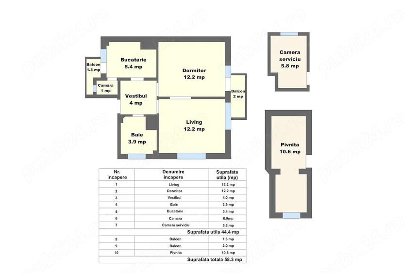 Apartament cu 2 camere decomandat în 13 Septembrie