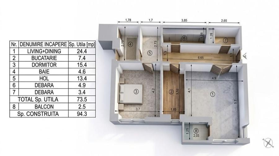 Apartament cu 2 camere decomandat în Central