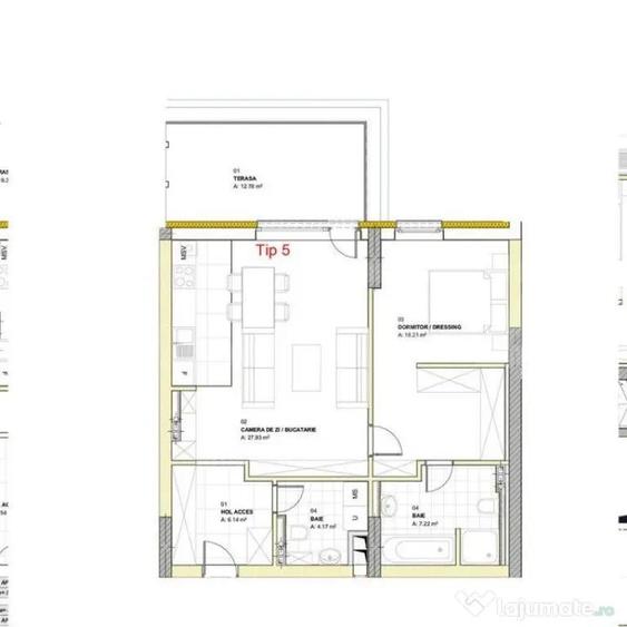 Apartament cu 2 camere, 63.67 mp, dressing, terasa 12.78 mp, - 1