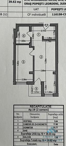 Apartament tip Studio - 39.6 mp - Mutare imediata - Str. Amurgului - 12