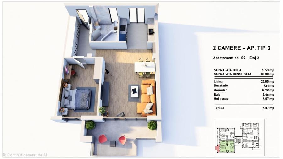 Apartament cu 2 camere în Braytim