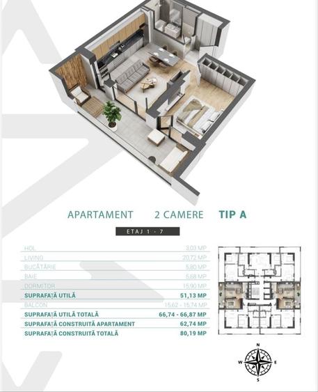 Apartament cu 2 camere decomandat în 13 Septembrie