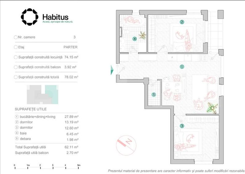 Apartament cu 3 camere semidecomandat în Iris