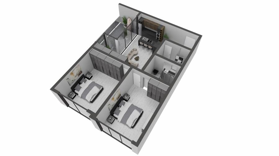 Apartament cu 3 camere semidecomandat în Nord