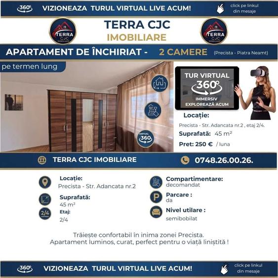 Apartament cu 2 camere decomandat în Precista