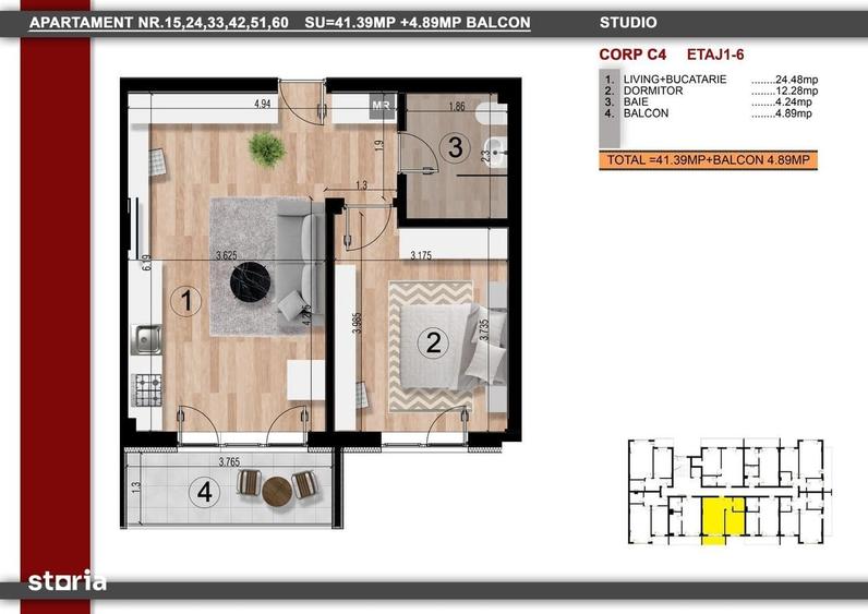 Apartament 2 camere | Studio | 46,28mp | Acces Metrou | Finalizat - 8