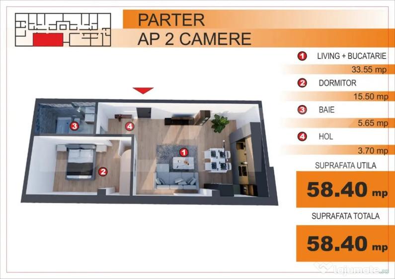 Apartament cu 2 camere în George Enescu