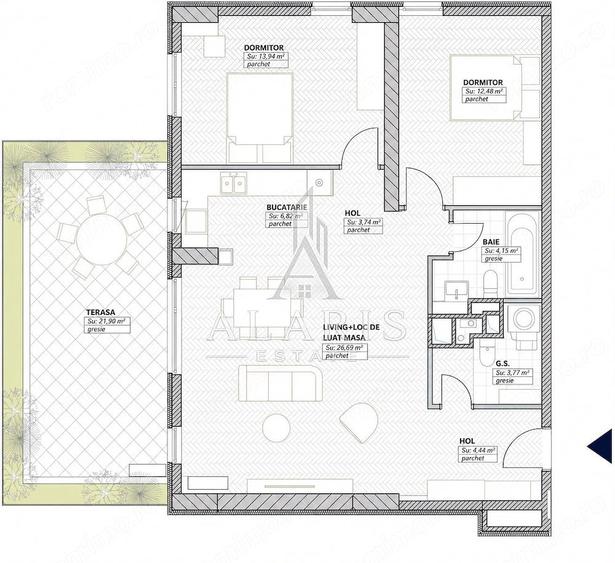 Apartament cu 3 camere semidecomandat în Badea Cârțan