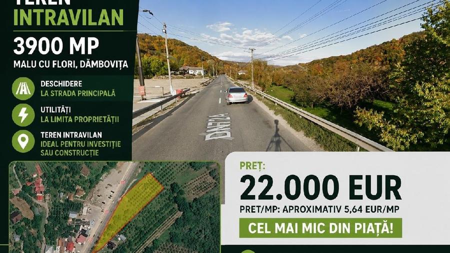 Teren Construcții intravilan de 3900 mp, în Malu cu Flori