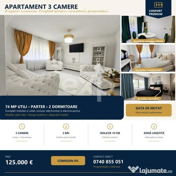 Apartament cu 3 camere decomandat în Central