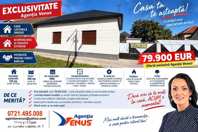 Casă cu 3 camere cu Teren 266 Mp în Central