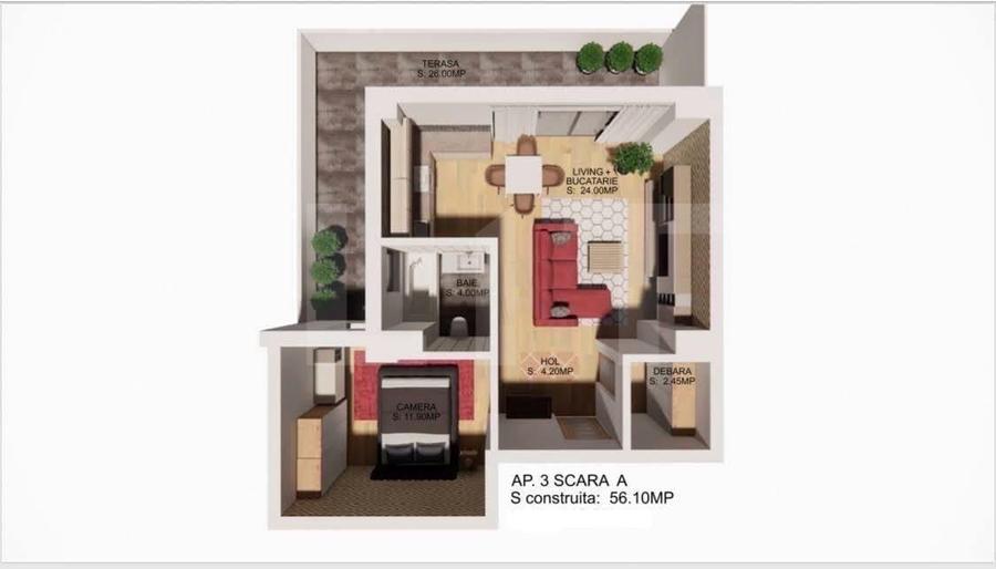 Apartament cu 2 camere, 56 mp, zona Centrala - 1