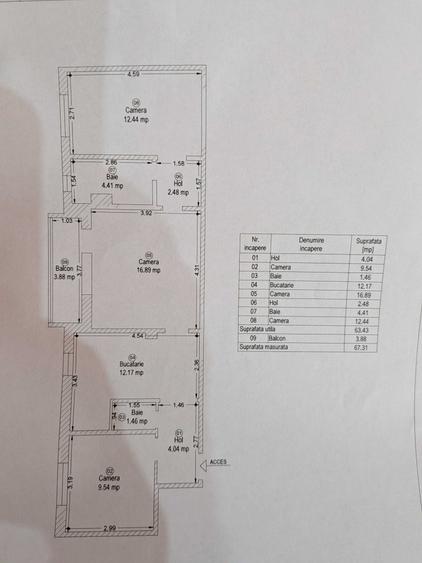 Apartament cu 3 camere semidecomandat, mobilat în Freidorf