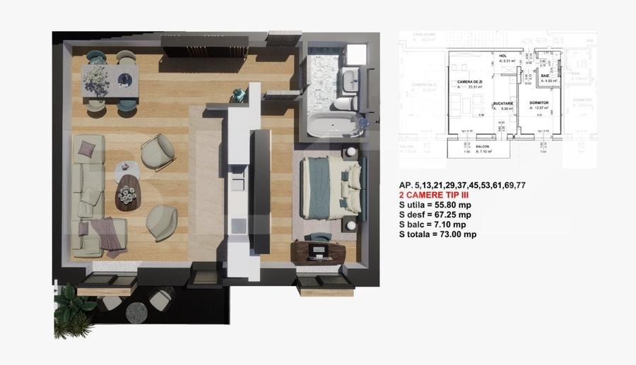 Apartament cu 2 camere decomandat în Valea Rosie