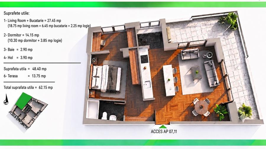 Apartament cu 2 camere decomandat în Nicolae Grigorescu