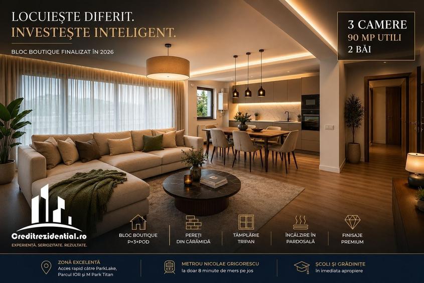 NOU!!! 3 camere premium, 90 mp și 2 băi | Bloc boutique- 0% comision - 1