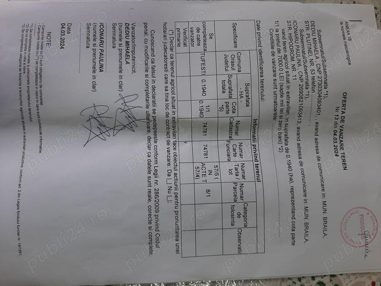Teren de 2000 mp, în Tufești