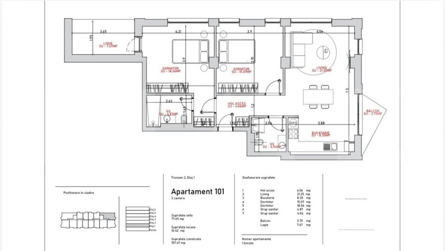 Apartament 2 camere, 58.94 mp, zona Port - 1