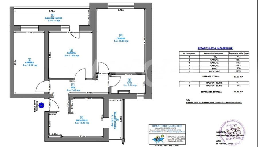 Apartament 62 mp 3 camere etaj 3 balcon pivnita Piata Noua Cisnadie - 3