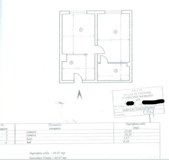 Apartament cu 2 camere în Lețcani