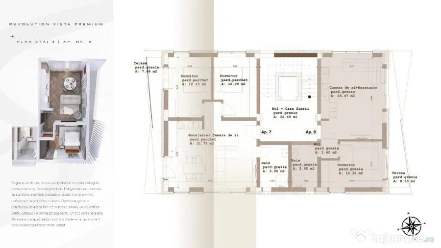 Apartament cu 2 camere decomandat în Republicii