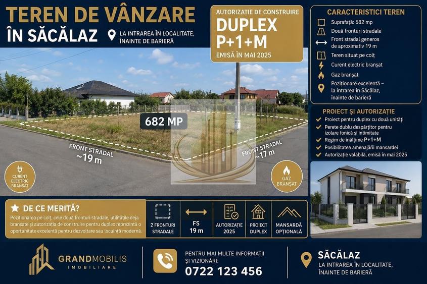 Teren Construcții intravilan de 682 mp, în Săcălaz