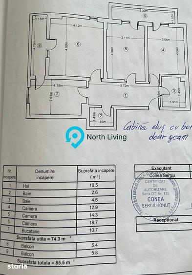 Apartament cu 3 camere în Central