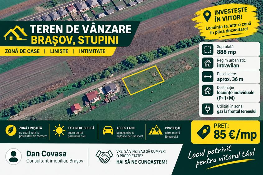 Teren Construcții intravilan de 888 mp, în Stupini