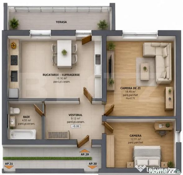 Apartament cu 3 camere decomandat în Tudor
