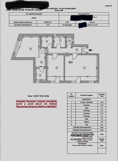 Apartament cu 3 camere decomandat în 13 Septembrie