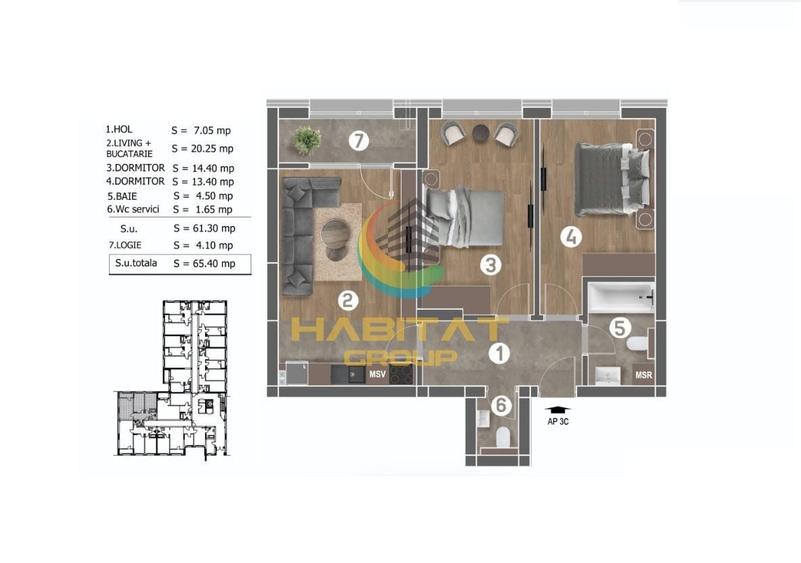 Apartament cu 3 camere semidecomandat în Berceni