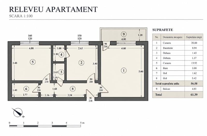 Apartament cu 2 camere decomandat în Decebal