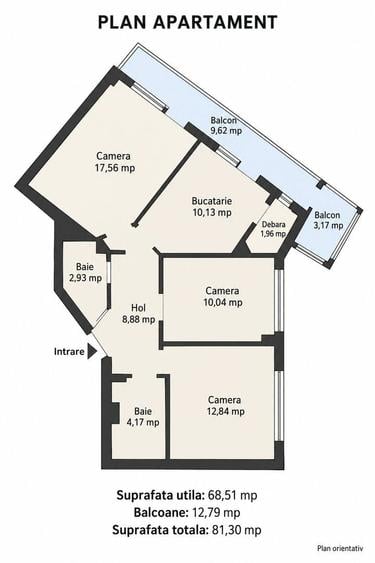 Apartament cu 3 camere decomandat, mobilat în Central
