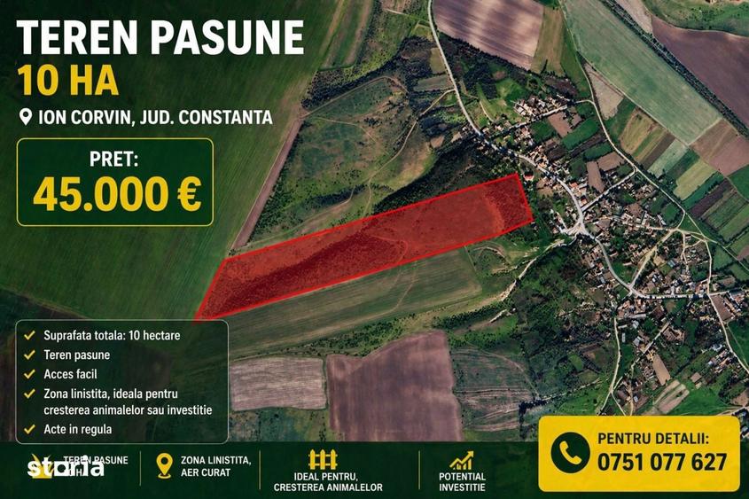 Teren extravilan 10 Ha, pasune, Ion Corvin, Constanta - 1