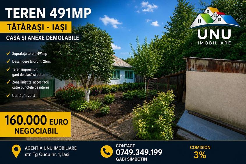 Teren Construcții intravilan de 491 mp, în Tătărași