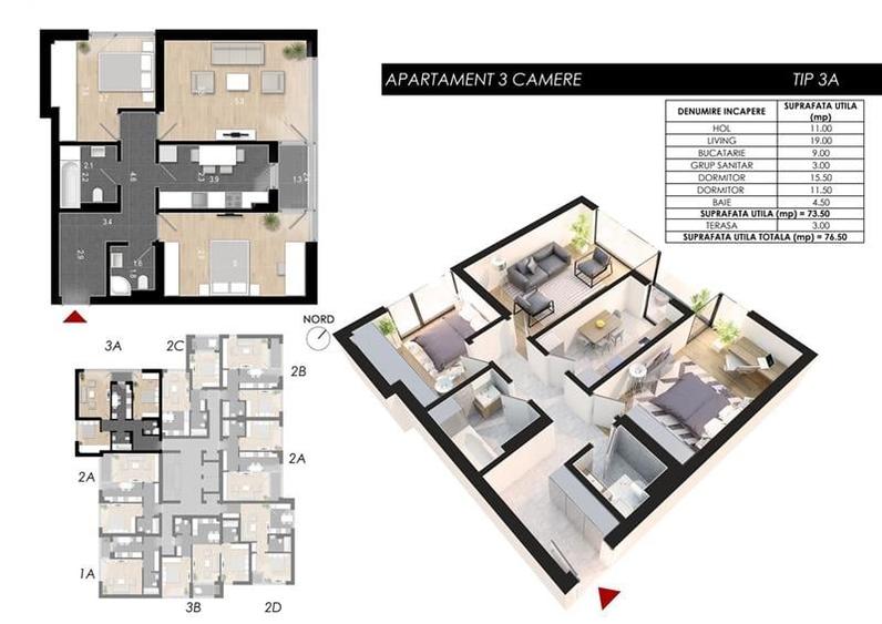Apartament cu 3 camere decomandat în Rahova