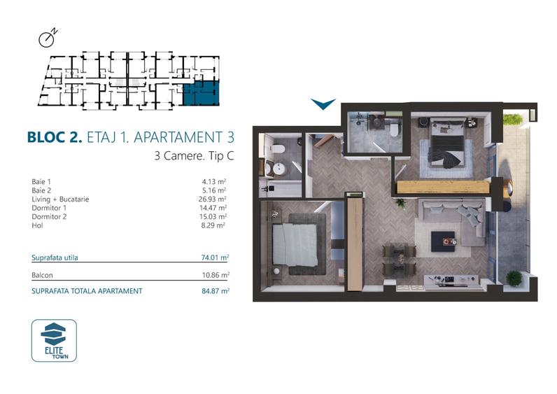 Elite Town Timisoara - Apartament 3 camere | TORONTALULUI - METRO 2 - 10