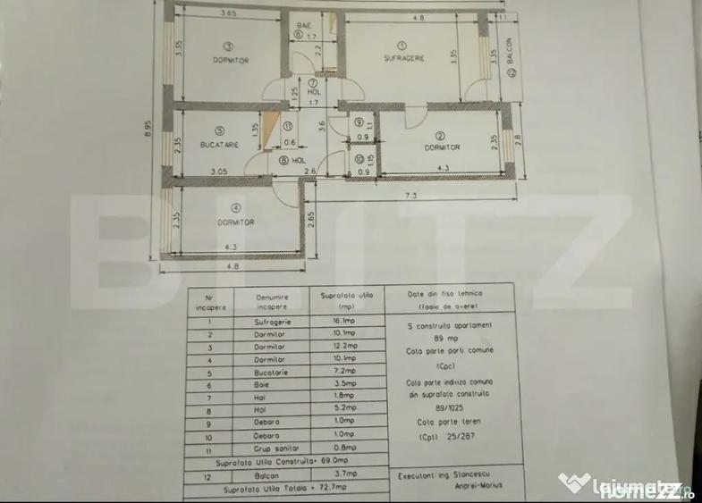 Apartament cu 4 camere decomandat în Aleea Trandafirilor