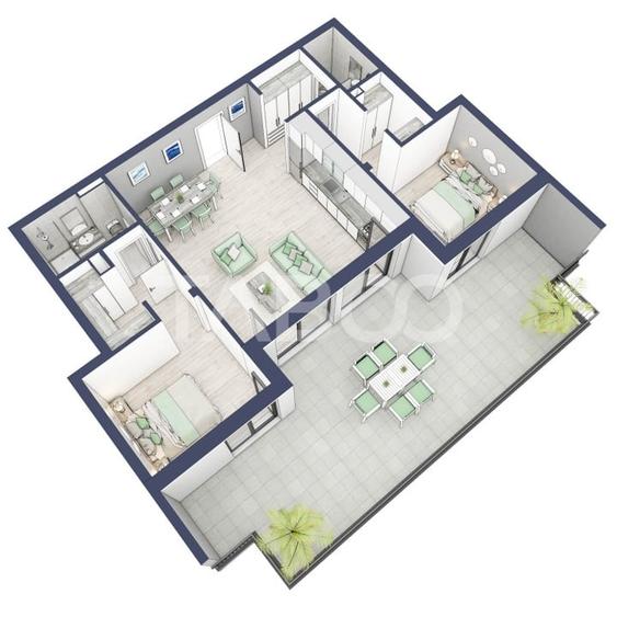 Apartament etaj retras 74mpu 3camere terasa 46mp bloc cu lift Turnisor - 1