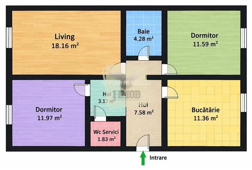 Apartament decomandat 3 camere 70 mp utili Vasile Aaron
