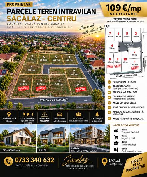 Teren Construcții intravilan de 504 mp, în Săcălaz