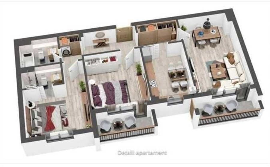 Apartament cu 3 camere decomandat în Tractorul