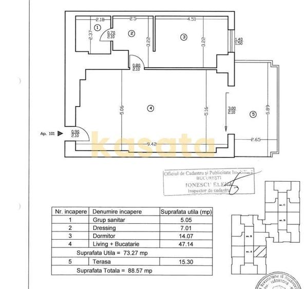 Apartament cu 2 camere decomandat, mobilat în Barbu Văcărescu