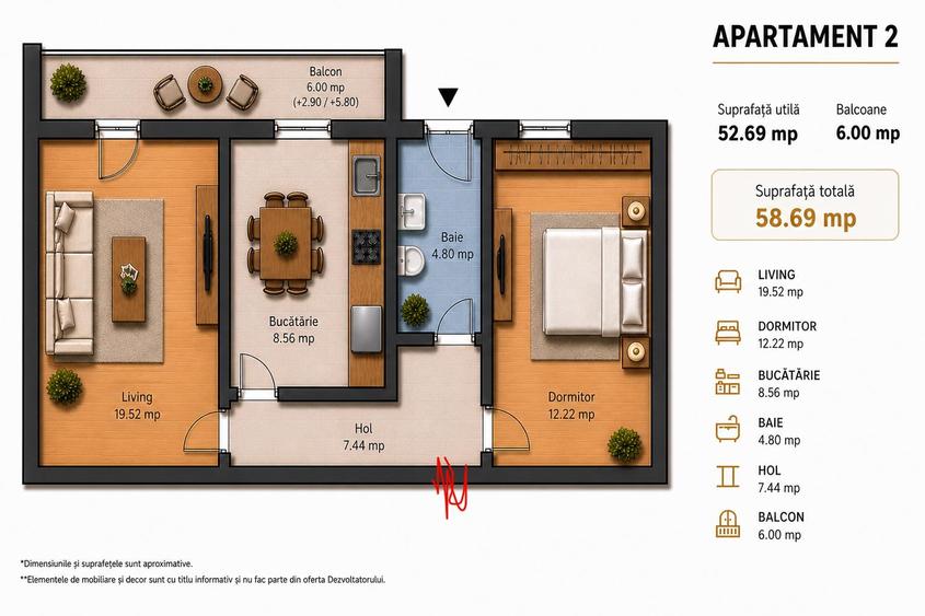 Apartament cu 2 camere decomandat în Bragadiru